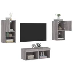 Berkfield Home 4 Piece TV Wall Cabinets with LED Lights Grey Sonoma - thumbnail 5