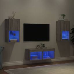 Berkfield Home 4 Piece TV Wall Cabinets with LED Lights Grey Sonoma - thumbnail 2