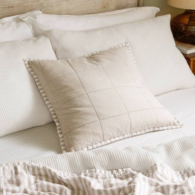 Yard Hebden Striped 100% Cotton Cushion in Natural - Size: 55 cm x 55 cm - image 1