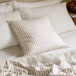 Yard Hebden Striped 100% Cotton Cushion in Natural - Size: 55 cm x 55 cm - thumbnail 2