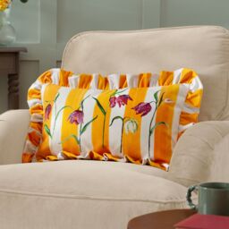 Wylder Nature Marais Fritillaries Printed Chenille Cushion in Yellow - Size: 30 cm x 50 cm