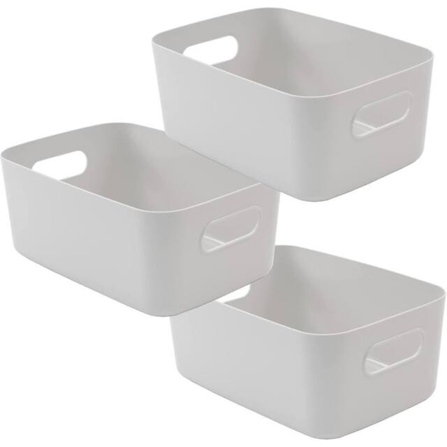 Tanness 3 Pack Stackable Plastic Storage Boxes with Handles - Grey - image 1