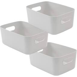 Tanness 3 Pack Stackable Plastic Storage Boxes with Handles - Grey