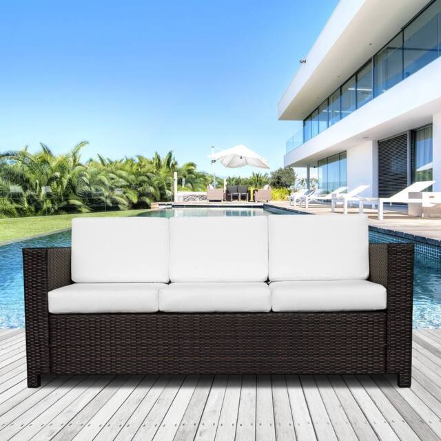 OUTSUNNY Rattan Wicker 3-seater Sofa Chair Patio Furniture w/ Cushion in Brown - image 1