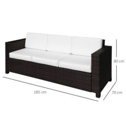OUTSUNNY Rattan Wicker 3-seater Sofa Chair Patio Furniture w/ Cushion in Brown - thumbnail 3