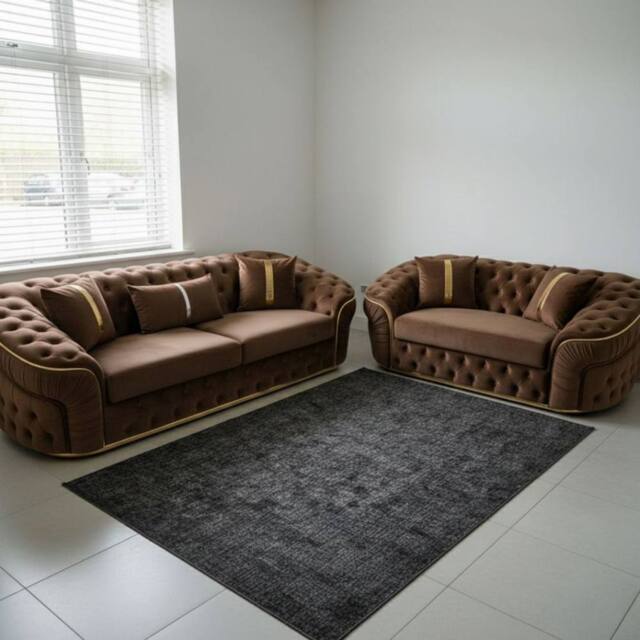 Stratus Interiors Ambassador 2+3 Sofa Set with Silver Trim (Frill & No-Frill Options) in Brown - image 1