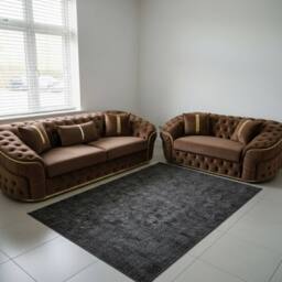 Stratus Interiors Ambassador 2+3 Sofa Set with Silver Trim (Frill & No-Frill Options) in Brown - thumbnail 1