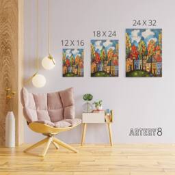 "Artery8 Colourful Cityscape With Autumn Trees Canvas Wall Art Print - Size: W12"" x H16""" - thumbnail 4