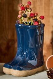Dibor Midnight Blue Wellington Boot Ceramic Indoor Outdoor Flower Pot Garden Planter Pot H17 x W15cm - Size: Small