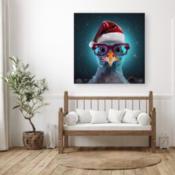 "Warren Reed - Designer Turkey Wearing A Santa Hat Canvas - Size: W30"" x H30""" - thumbnail 1