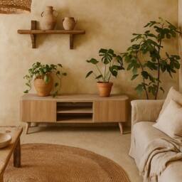 Wyld Haus Boston Natural Oak & Brown Marble 2 Door TV Unit