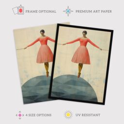 "Wee Blue Coo Wall Art Print Life is a Tightrope Female Balancing Act Vintage Style Blue Pink Oil Painting Art Framed - Size: W12"" x H16""" - thumbnail 2