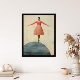 "Wee Blue Coo Wall Art Print Life is a Tightrope Female Balancing Act Vintage Style Blue Pink Oil Painting Art Framed - Size: W12"" x H16""" - thumbnail 4