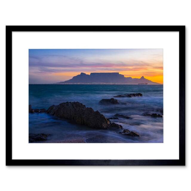"Artery8 Composition Atmospheric Table Mountain South Africa Framed Art Print in Blue - Size: W12"" x H16""" - image 1
