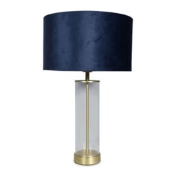 ValueLights Balan Glass & Matt Gold Table Lamp with Velvet Drum Lamp Shade in Navy - thumbnail 2