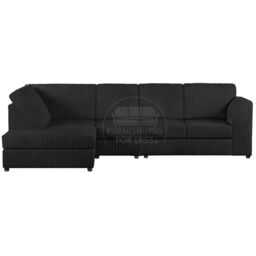 Furnishings For Less UK Luxor Jumbo Cord Large 5 Seater Corner Sofa Long Left Hand Facing - Full Back in Black - thumbnail 1