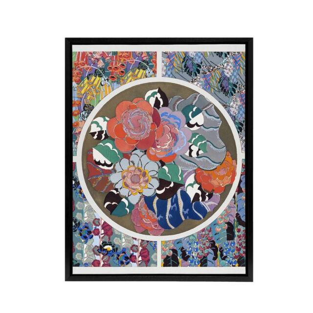 "Artery8 Floral Art Deco Pattern Benedictus Black Framed Canvas Wall Art - Size: W12"" x H16""" - image 1