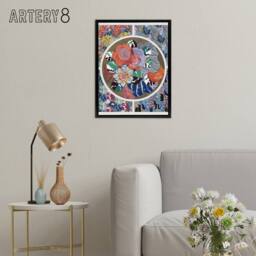 "Artery8 Floral Art Deco Pattern Benedictus Black Framed Canvas Wall Art - Size: W12"" x H16""" - thumbnail 3