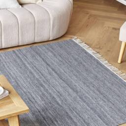 Wyld and Coco Grey PET Area Rug 160 x 230 cm Indoor-Outdoor Flat-Woven with Fringe - Size: 160 cm x 230 cm