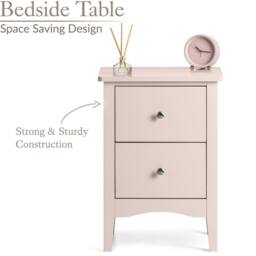 FORGEVIO Pink Bedside Table 2 Drawer Slim Bedroom - Size: 0.6m2