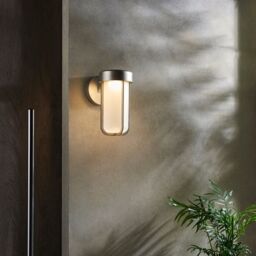 Loops Brushed Silver Outdoor Wall Light & Frosted Glass Shade IP44 Rated 8W LED Module in Metallics - thumbnail 3