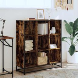 Berkfield Home Bookcase Smoked Oak 97.5x33x107.5 cm Engineered Wood & Metal in Brown - thumbnail 3