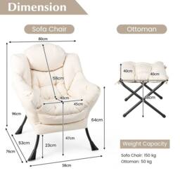 Costway Lazy Chair w/ Ottoman Modern Leisure Chair Lounge Chair w/ Pillow in Beige - thumbnail 2