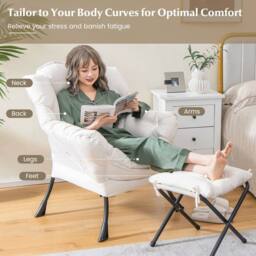 Costway Lazy Chair w/ Ottoman Modern Leisure Chair Lounge Chair w/ Pillow in Beige - thumbnail 4