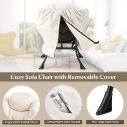 Costway Lazy Chair w/ Ottoman Modern Leisure Chair Lounge Chair w/ Pillow in Beige - thumbnail 7