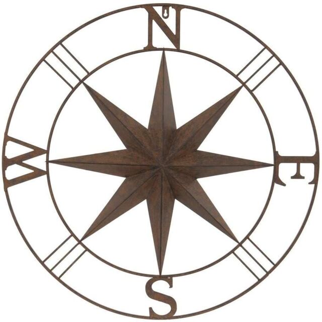 Inspirational Gifting Rust Coloured Metal Compass Screen Plaque 74cm in Brown - image 1