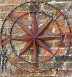 Inspirational Gifting Rust Coloured Metal Compass Screen Plaque 74cm in Brown - thumbnail 3