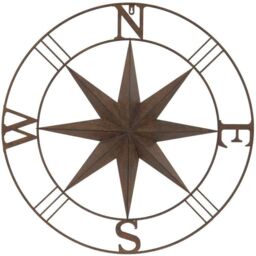 Inspirational Gifting Rust Coloured Metal Compass Screen Plaque 74cm in Brown - thumbnail 1
