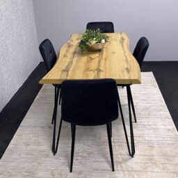 KOSY KOALA Wooden Dining Table & 4 Black Velvet Chairs - Stylish Dining Room Furniture in Brown - thumbnail 2