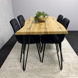 KOSY KOALA Wooden Dining Table & 4 Black Velvet Chairs - Stylish Dining Room Furniture in Brown