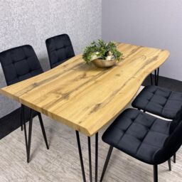 KOSY KOALA Wooden Dining Table & 4 Black Velvet Chairs - Stylish Dining Room Furniture in Brown - thumbnail 8