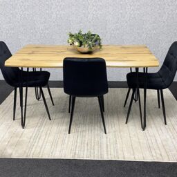 KOSY KOALA Wooden Dining Table & 4 Black Velvet Chairs - Stylish Dining Room Furniture in Brown - thumbnail 9
