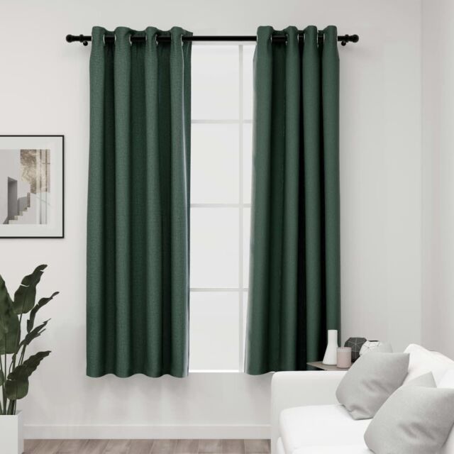 Berkfield Home Linen-Look Blackout Curtains with Grommets 2pcs Green 140x175cm - Size: 140x175 cm - image 1