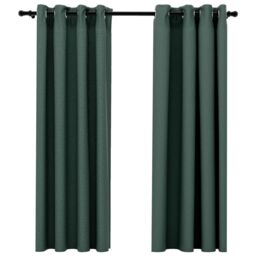 Berkfield Home Linen-Look Blackout Curtains with Grommets 2pcs Green 140x175cm - Size: 140x175 cm - thumbnail 2