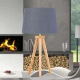 First Choice Lighting Set of 2 Light Oak Table Lamp or Bedside Lights with Grey Gold Shades in Brown - thumbnail 5