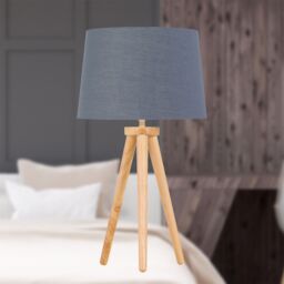 First Choice Lighting Set of 2 Light Oak Table Lamp or Bedside Lights with Grey Gold Shades in Brown - thumbnail 4