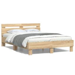 Berkfield Home Durable Bed Frame with LED without Mattress Sonoma Oak 120x190 cm in Brown - Size: Small Double - thumbnail 5