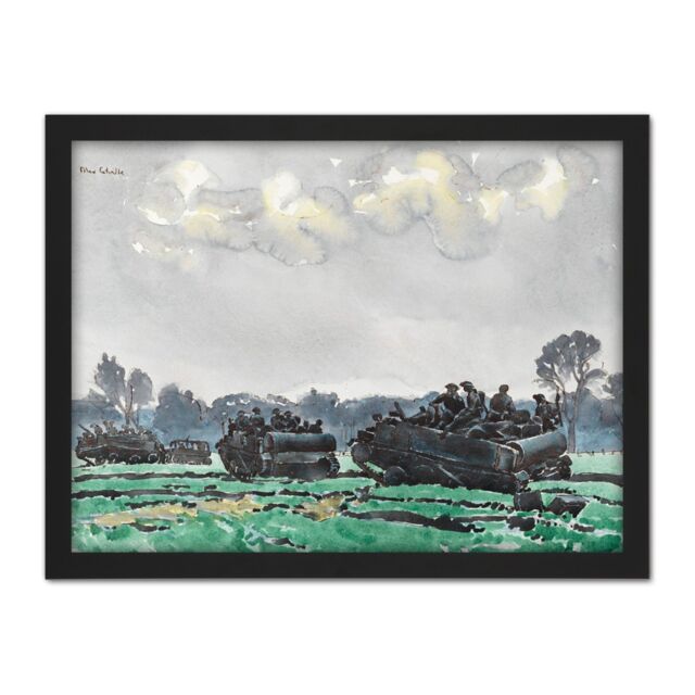 "Artery8 Wall Art Print Colville Infantry Advancing Heino WWII War Painting Large Framed Wall Décor Art in Brown - Size: W18"" x H24""" - image 1