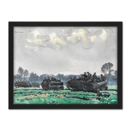 "Artery8 Wall Art Print Colville Infantry Advancing Heino WWII War Painting Large Framed Wall Décor Art in Brown - Size: W18"" x H24""" - thumbnail 1