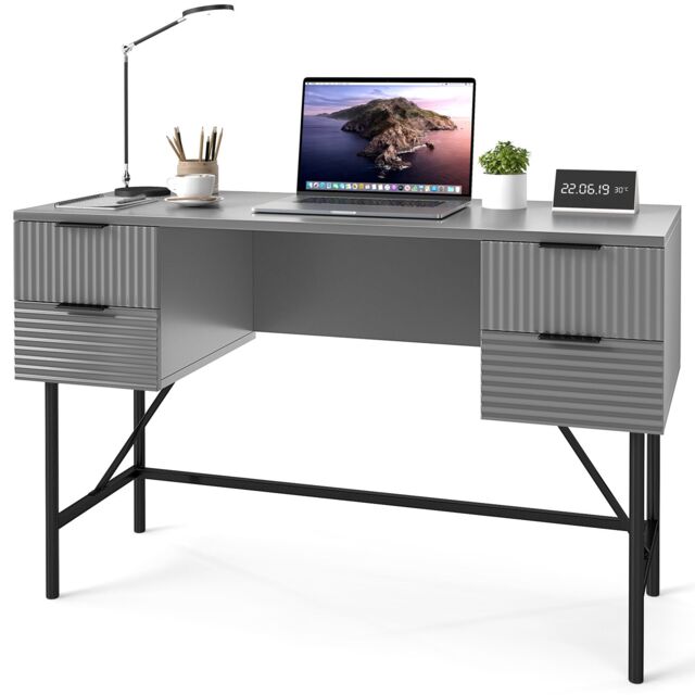 Gymax 120cm Home Office Desk Computer Desk With 4 Drawers & Metal Legs in Grey - image 1