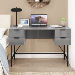 Gymax 120cm Home Office Desk Computer Desk With 4 Drawers & Metal Legs in Grey - thumbnail 3