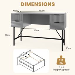 Gymax 120cm Home Office Desk Computer Desk With 4 Drawers & Metal Legs in Grey - thumbnail 2