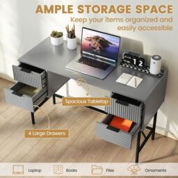 Gymax 120cm Home Office Desk Computer Desk With 4 Drawers & Metal Legs in Grey - thumbnail 6