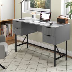 Gymax 120cm Home Office Desk Computer Desk With 4 Drawers & Metal Legs in Grey - thumbnail 9