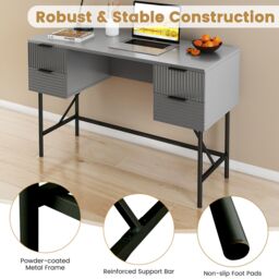 Gymax 120cm Home Office Desk Computer Desk With 4 Drawers & Metal Legs in Grey - thumbnail 8
