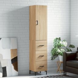 Berkfield Home Highboard Sonoma Oak 34.5x34x180 cm Engineered Wood in Brown - thumbnail 1